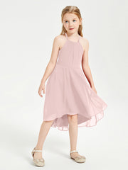 Abiti Damigella Junior Alla Moda Lunghezza Al Polpaccio Gonna Asimmetrica Rosa Polvere