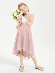Abiti Damigella Junior Alla Moda Lunghezza Al Polpaccio Gonna Asimmetrica Rosa Polvere