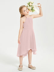 Abiti Damigella Junior Alla Moda Lunghezza Al Polpaccio Gonna Asimmetrica Rosa Polvere