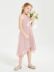 Abiti Damigella Junior Alla Moda Lunghezza Al Polpaccio Gonna Asimmetrica Rosa Polvere