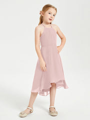 Abiti Damigella Junior Alla Moda Lunghezza Al Polpaccio Gonna Asimmetrica Rosa Polvere