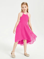 Abiti Damigella Junior Alla Moda Lunghezza Al Polpaccio Gonna Asimmetrica Fucsia