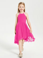 Abiti Damigella Junior Alla Moda Lunghezza Al Polpaccio Gonna Asimmetrica Fucsia