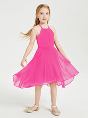 Abiti Damigella Junior Alla Moda Lunghezza Al Polpaccio Gonna Asimmetrica Fucsia