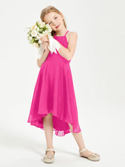 Abiti Damigella Junior Alla Moda Lunghezza Al Polpaccio Gonna Asimmetrica Fucsia