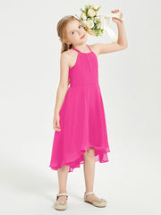 Abiti Damigella Junior Alla Moda Lunghezza Al Polpaccio Gonna Asimmetrica Fucsia