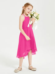 Abiti Damigella Junior Alla Moda Lunghezza Al Polpaccio Gonna Asimmetrica Fucsia