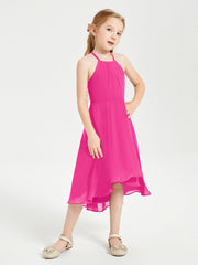 Abiti Damigella Junior Alla Moda Lunghezza Al Polpaccio Gonna Asimmetrica Fucsia
