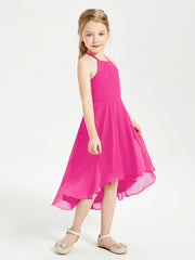 Abiti Damigella Junior Alla Moda Lunghezza Al Polpaccio Gonna Asimmetrica Fucsia