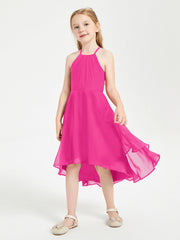 Abiti Damigella Junior Alla Moda Lunghezza Al Polpaccio Gonna Asimmetrica Fucsia