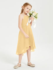 Abiti Damigella Junior Alla Moda Lunghezza Al Polpaccio Gonna Asimmetrica Oro