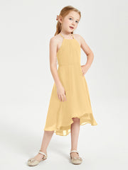 Abiti Damigella Junior Alla Moda Lunghezza Al Polpaccio Gonna Asimmetrica Oro