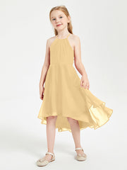 Abiti Damigella Junior Alla Moda Lunghezza Al Polpaccio Gonna Asimmetrica Oro