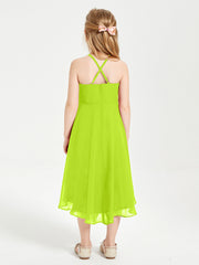 Abiti Damigella Junior Alla Moda Lunghezza Al Polpaccio Gonna Asimmetrica Verde Lime