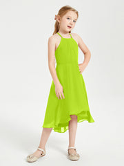 Abiti Damigella Junior Alla Moda Lunghezza Al Polpaccio Gonna Asimmetrica Verde Lime