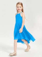 Abiti Damigella Junior Alla Moda Lunghezza Al Polpaccio Gonna Asimmetrica Blu Oceano
