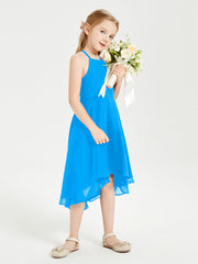 Abiti Damigella Junior Alla Moda Lunghezza Al Polpaccio Gonna Asimmetrica Blu Oceano