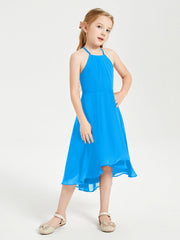 Abiti Damigella Junior Alla Moda Lunghezza Al Polpaccio Gonna Asimmetrica Blu Oceano