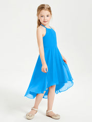 Abiti Damigella Junior Alla Moda Lunghezza Al Polpaccio Gonna Asimmetrica Blu Oceano