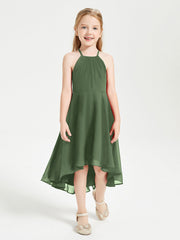 Abiti Damigella Junior Alla Moda Lunghezza Al Polpaccio Gonna Asimmetrica Verde Oliva