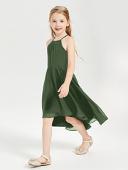 Abiti Damigella Junior Alla Moda Lunghezza Al Polpaccio Gonna Asimmetrica Verde Oliva