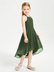 Abiti Damigella Junior Alla Moda Lunghezza Al Polpaccio Gonna Asimmetrica Verde Oliva