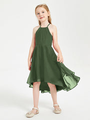 Abiti Damigella Junior Alla Moda Lunghezza Al Polpaccio Gonna Asimmetrica Verde Oliva