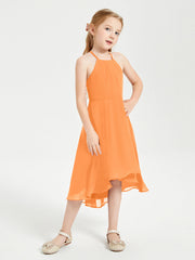 Abiti Damigella Junior Alla Moda Lunghezza Al Polpaccio Gonna Asimmetrica Arancio