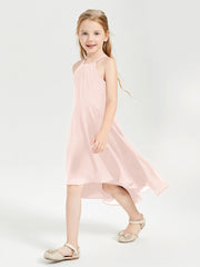 Abiti Damigella Junior Alla Moda Lunghezza Al Polpaccio Gonna Asimmetrica Rosa Perlato