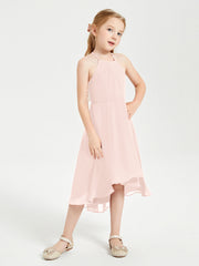Abiti Damigella Junior Alla Moda Lunghezza Al Polpaccio Gonna Asimmetrica Rosa Perlato