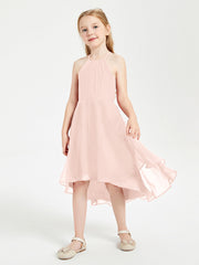 Abiti Damigella Junior Alla Moda Lunghezza Al Polpaccio Gonna Asimmetrica Rosa Perlato