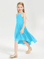 Abiti Damigella Junior Alla Moda Lunghezza Al Polpaccio Gonna Asimmetrica Blu Piscina
