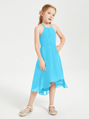 Abiti Damigella Junior Alla Moda Lunghezza Al Polpaccio Gonna Asimmetrica Blu Piscina