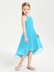 Abiti Damigella Junior Alla Moda Lunghezza Al Polpaccio Gonna Asimmetrica Blu Piscina