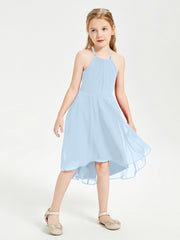 Abiti Damigella Junior Alla Moda Lunghezza Al Polpaccio Gonna Asimmetrica Blu Cielo