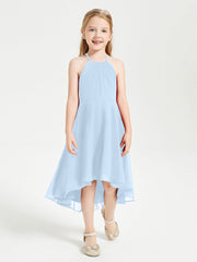 Abiti Damigella Junior Alla Moda Lunghezza Al Polpaccio Gonna Asimmetrica Blu Cielo