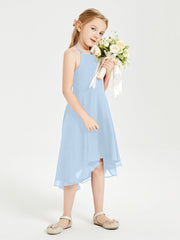 Abiti Damigella Junior Alla Moda Lunghezza Al Polpaccio Gonna Asimmetrica Blu Cielo