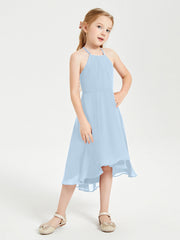 Abiti Damigella Junior Alla Moda Lunghezza Al Polpaccio Gonna Asimmetrica Blu Cielo