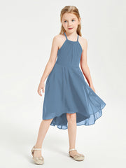 Abiti Damigella Junior Alla Moda Lunghezza Al Polpaccio Gonna Asimmetrica Blu Ardesia