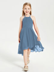 Abiti Damigella Junior Alla Moda Lunghezza Al Polpaccio Gonna Asimmetrica Blu Ardesia