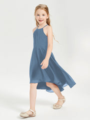 Abiti Damigella Junior Alla Moda Lunghezza Al Polpaccio Gonna Asimmetrica Blu Ardesia