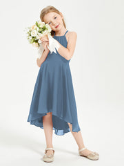 Abiti Damigella Junior Alla Moda Lunghezza Al Polpaccio Gonna Asimmetrica Blu Ardesia