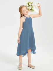 Abiti Damigella Junior Alla Moda Lunghezza Al Polpaccio Gonna Asimmetrica Blu Ardesia