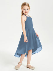 Abiti Damigella Junior Alla Moda Lunghezza Al Polpaccio Gonna Asimmetrica Blu Ardesia