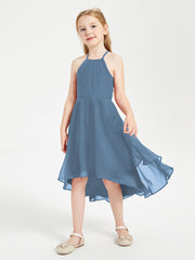 Abiti Damigella Junior Alla Moda Lunghezza Al Polpaccio Gonna Asimmetrica Blu Ardesia
