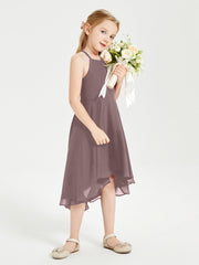 Abiti Damigella Junior Alla Moda Lunghezza Al Polpaccio Gonna Asimmetrica Malva Vintage