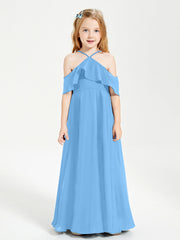 Abiti Damigella Junior Lungo Con Spalle Scoperte Blu