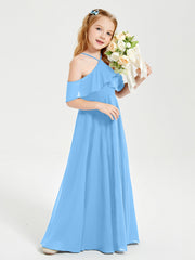 Abiti Damigella Junior Lungo Con Spalle Scoperte Blu