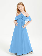 Abiti Damigella Junior Lungo Con Spalle Scoperte Blu