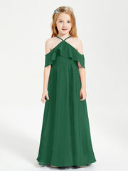 Abiti Damigella Junior Lungo Con Spalle Scoperte Verde Scuro